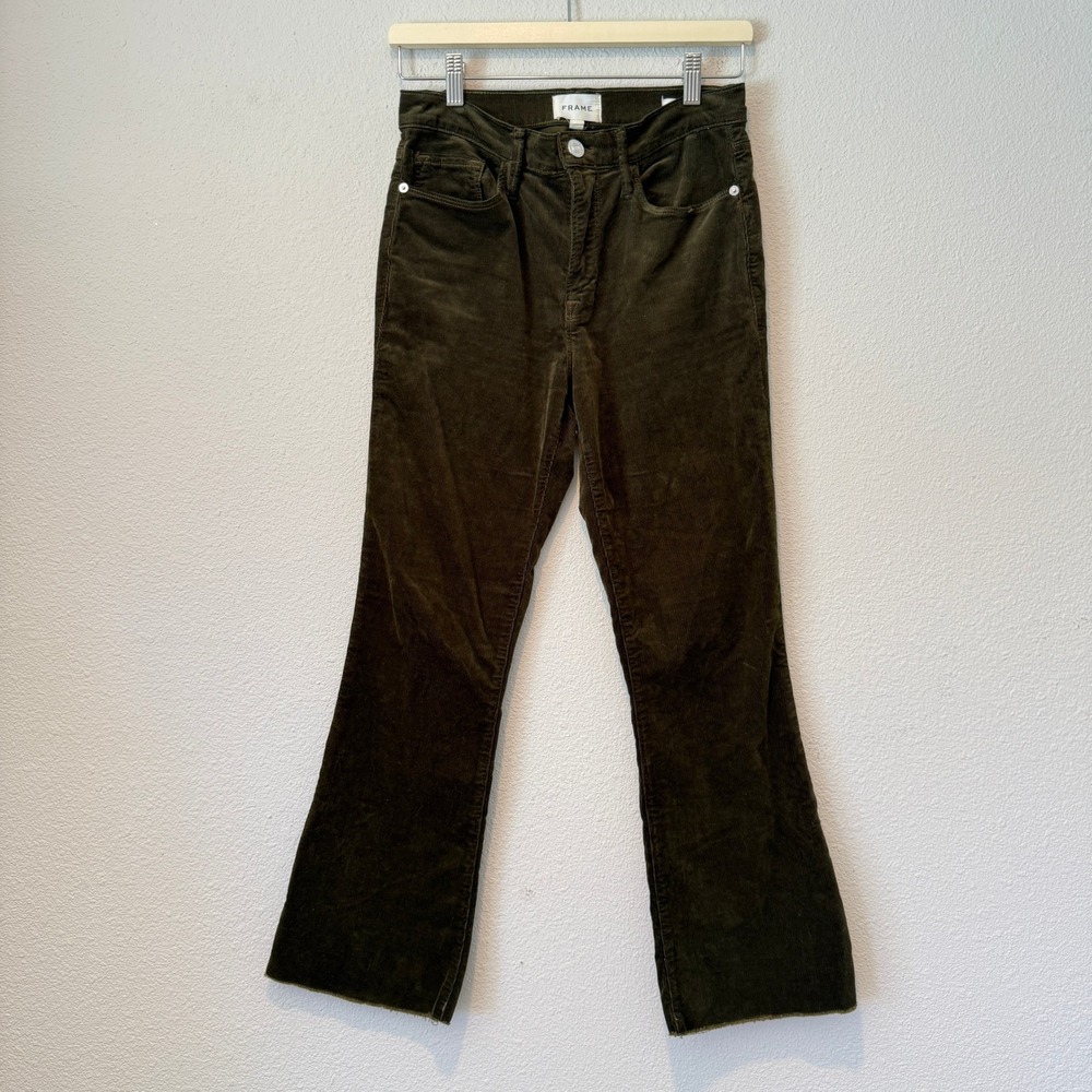Frame Le Crop Mini Boot Corduroy Pants Olive Green Raw Hem Size 28 Womens‎